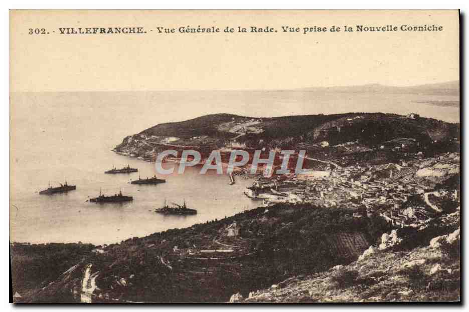 CPA Villefranche sur mer Vue generale de la rade Vue prise de la nouvelle corniche Bateaux
