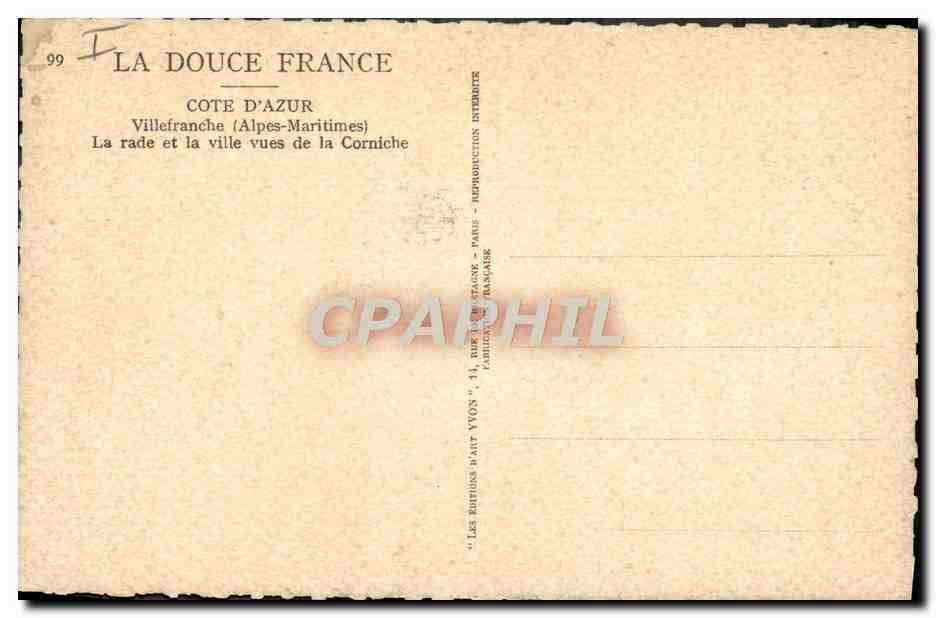 Villefranche-sur-Mer — La rade et la ville vues de la Corniche — Éditions La Douce France — Verso