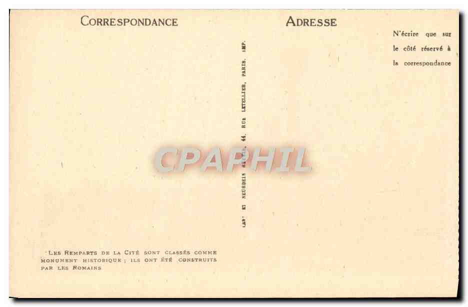 CPA Carcassonne La Cite Au Nord Est — Rückseite