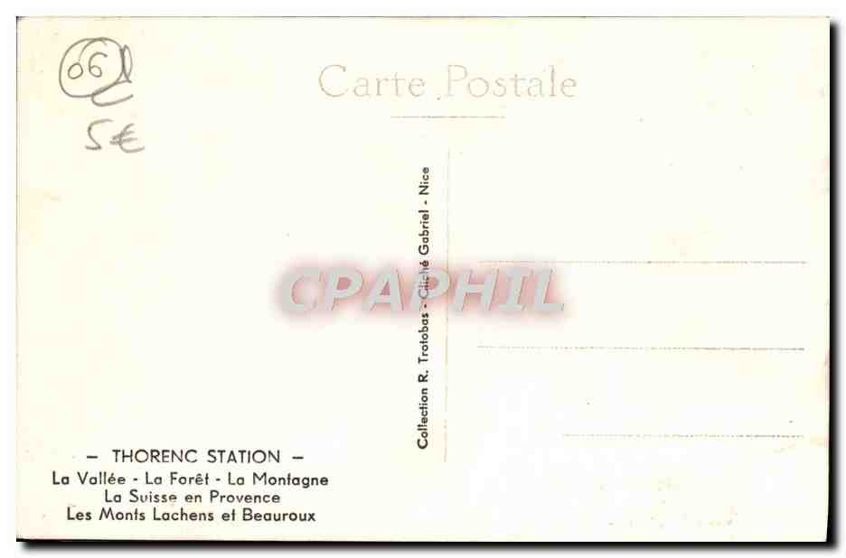 CPM Thorenc Station La Vallee La Foret La Montagne La Suisse en Provence Les Monts Lachens et Beauroux  — Rückseite