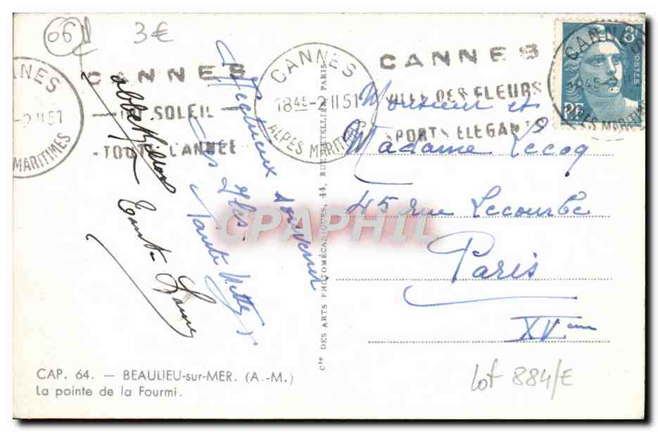 CPA Beaulieu Sur Mer La Pointe De La Fourmi — Rückseite