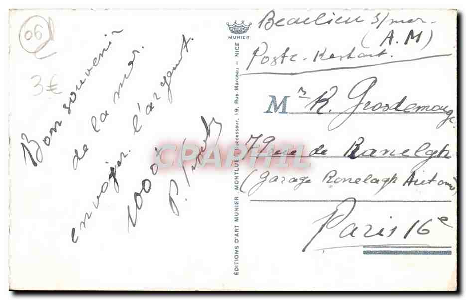 CPA Beaulieu Sur Mer Vue Generale Et Le Cap D'Ail — Rückseite