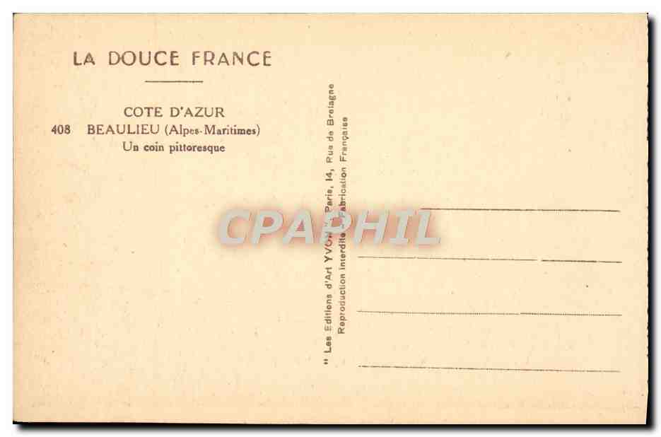 CPA Beaulieu Un Coin Pittoresque — Rückseite