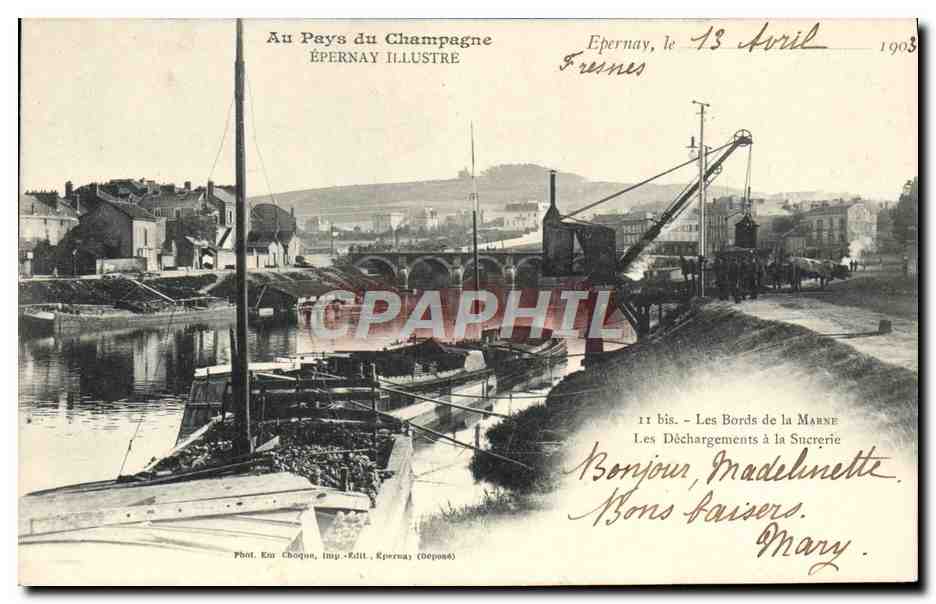 CPA Sucrerie Epernay Bords de la Marne Les dechargements de la sucrerie 