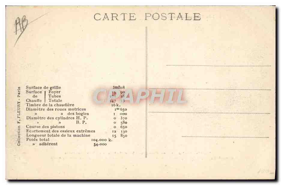 CPA Train Locomotive Machine tender 5502 — Verso