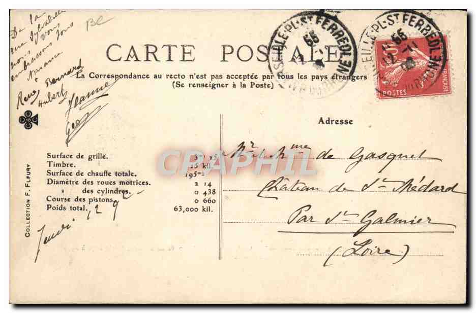 CPA Train Locomotive a 4 roues accouplees — Verso