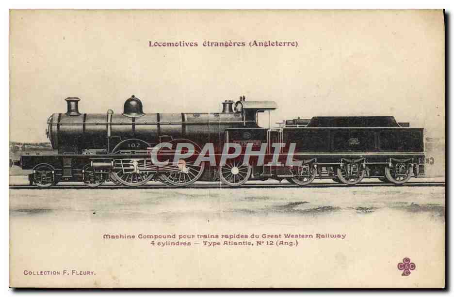 CPA Train Locomotive Machine Compound pour trains rapides de Great Western Railway 