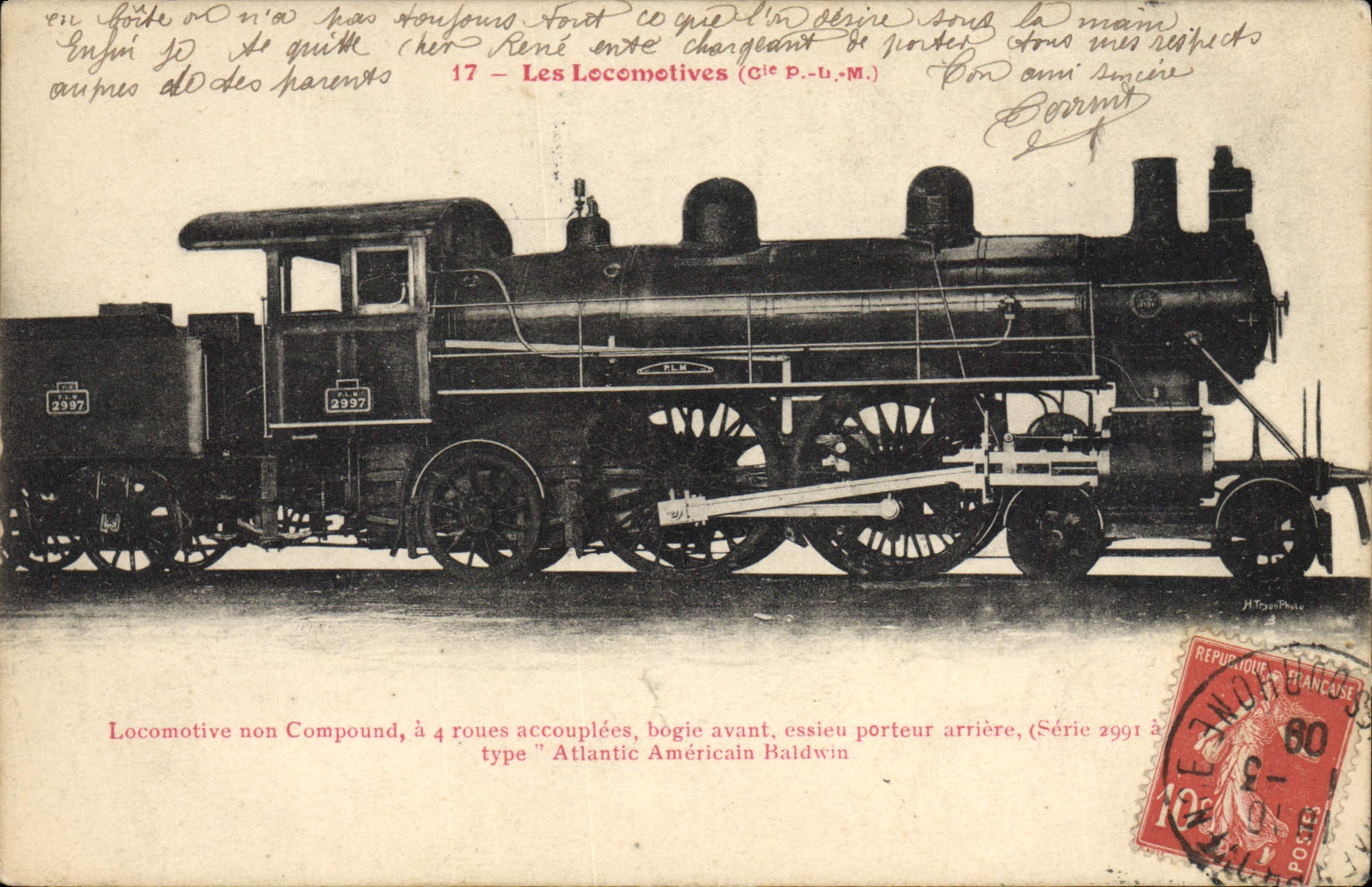 CPA Train Locomotive Non Compound Atype Atlantic American Baldwin