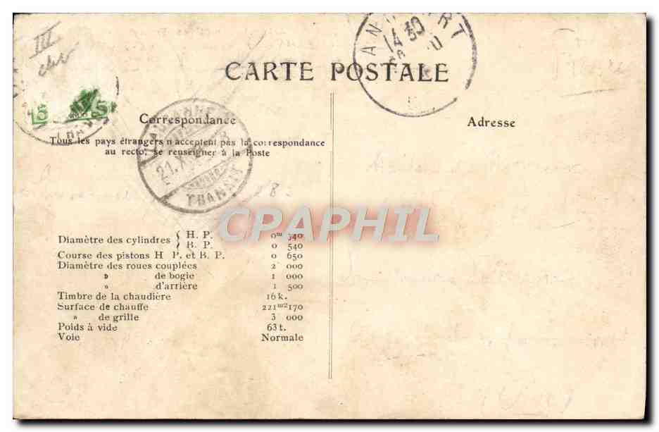 CPA Train Locomotive Compound type Atlantic  — Verso