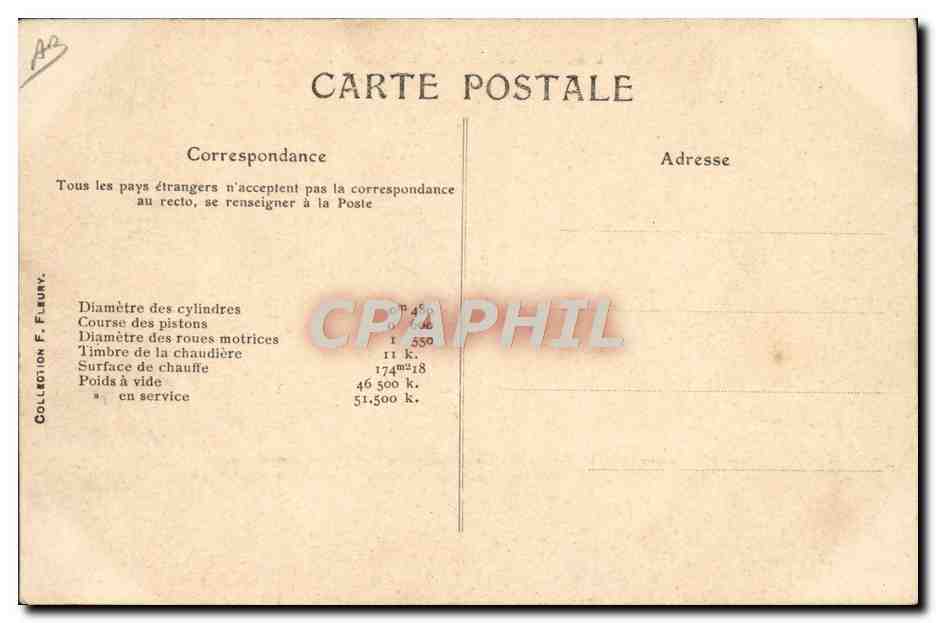 CPA Train Locomotive Chemin de fer Paris Orleans  — Rückseite
