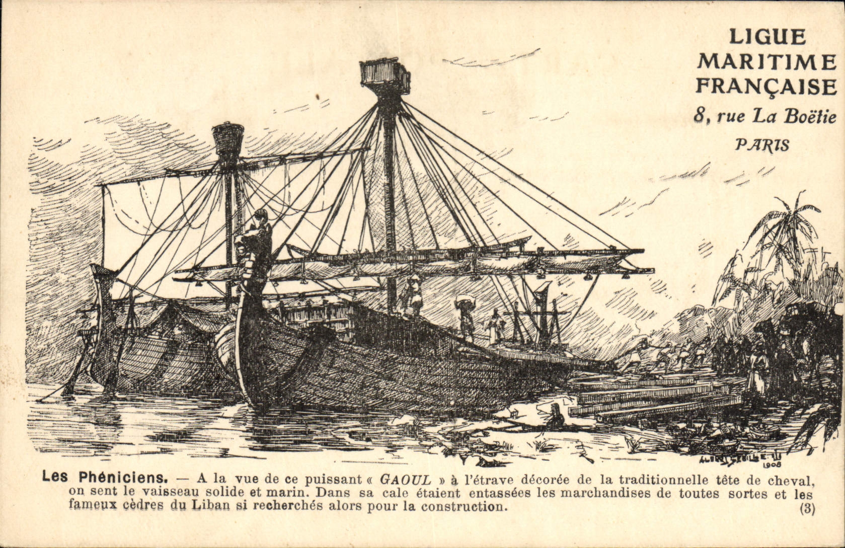 Les Phéniciens — Le vaisseau « Gaoul » — Ligue Maritime Française, 8, rue La Boétie, Paris