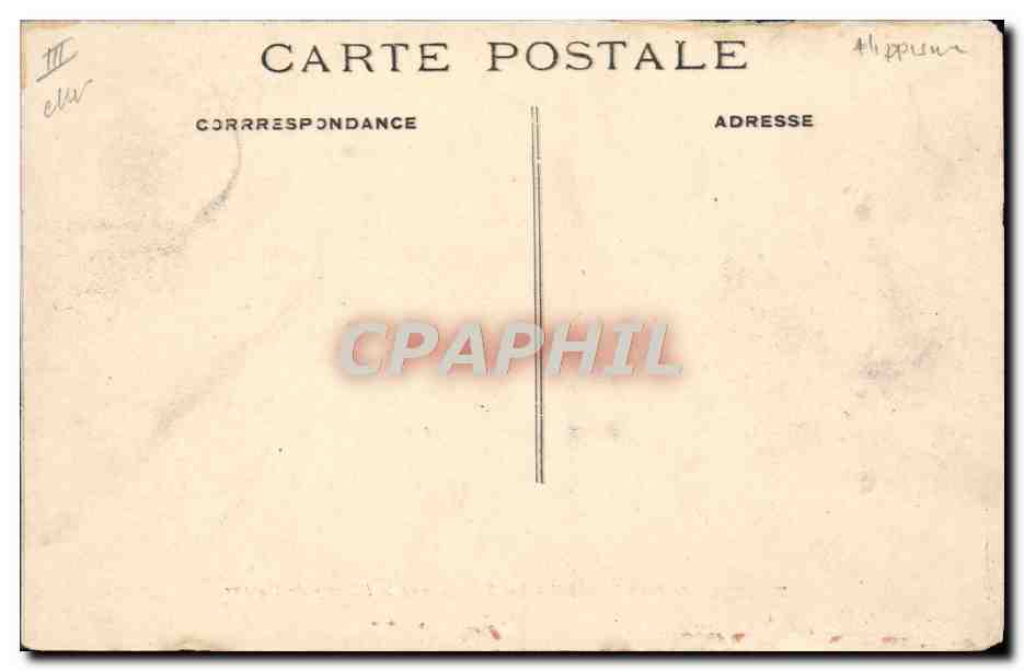 Tarjeta postal antigua Caballo Equitación Hípica Termas de Mandelieu Las tribunas y el campo de carrera Vacas — Reverso