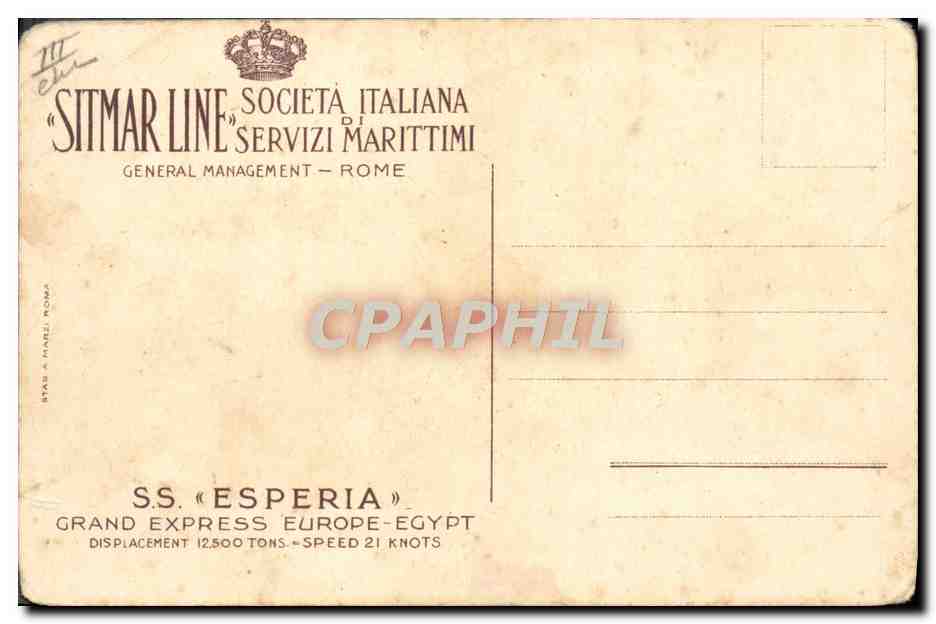 CPA Bateau Paquebot Esperia  — Back