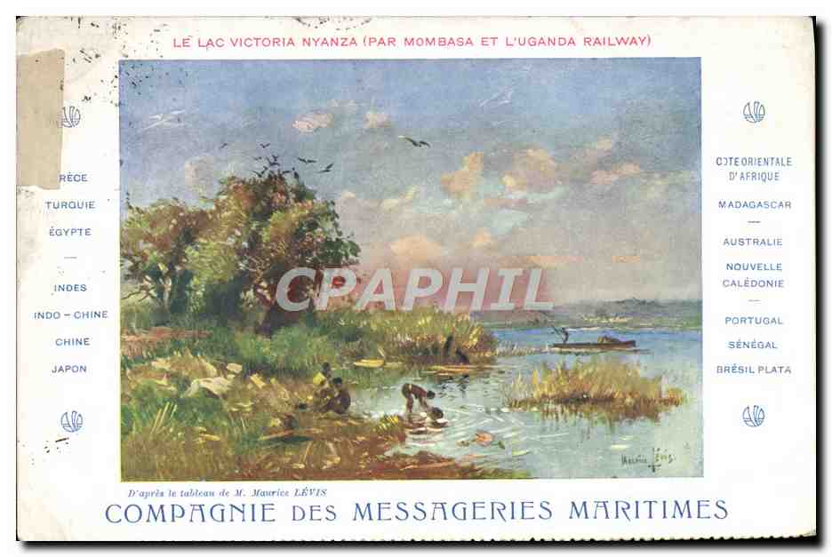 El lago Victoria Nyanza (por Mombasa y la Uganda Railway) — Compañía de las Messageries Marítimas, según el cuadro de Maurice Lévis