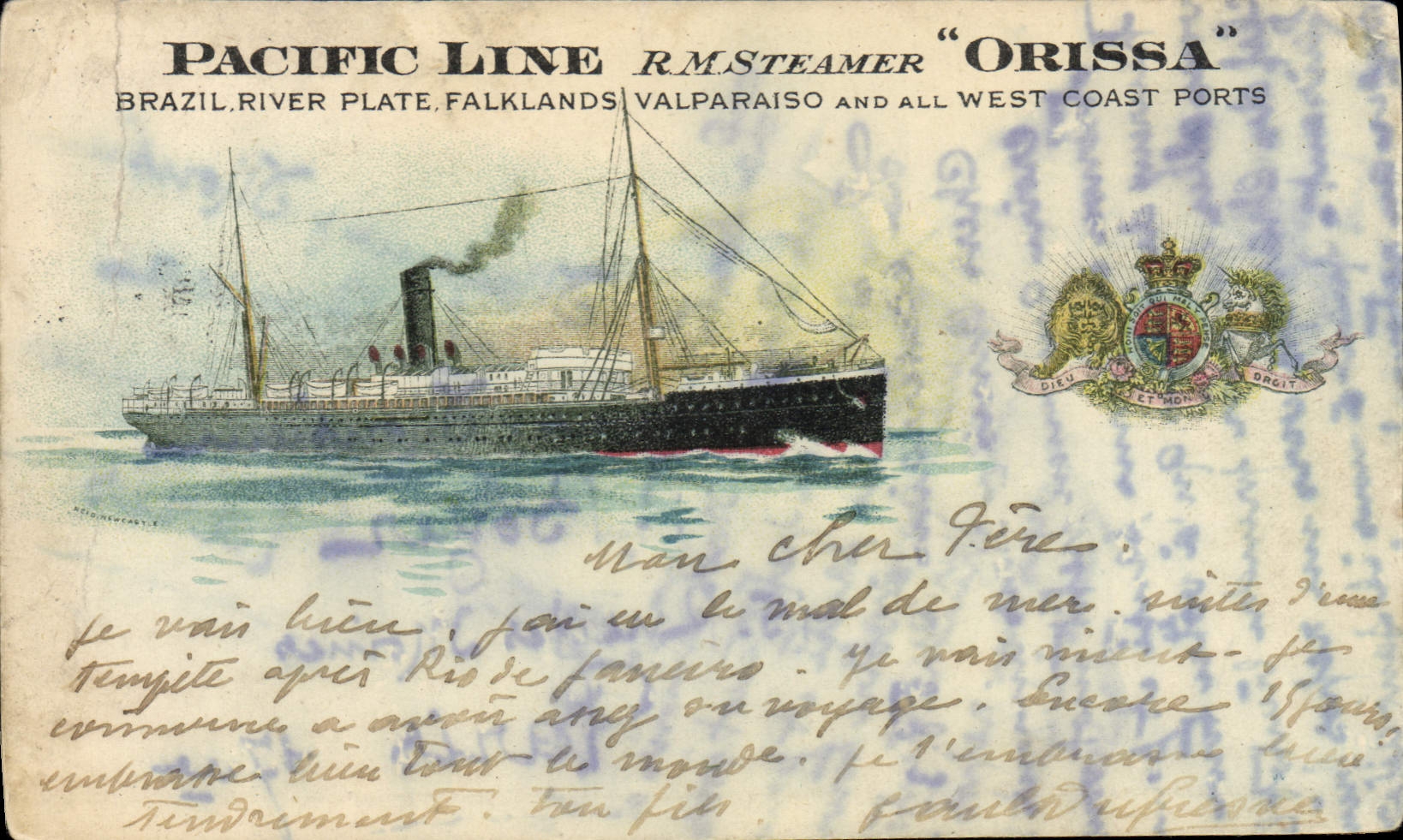 CPA Bateau Paquebot Pacific Line RM Steamer Orissa Brazil 