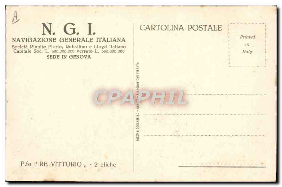 Re Vittorio — Navire de croisière — N.G.I. Navigazione Generale Italiana — Reverso