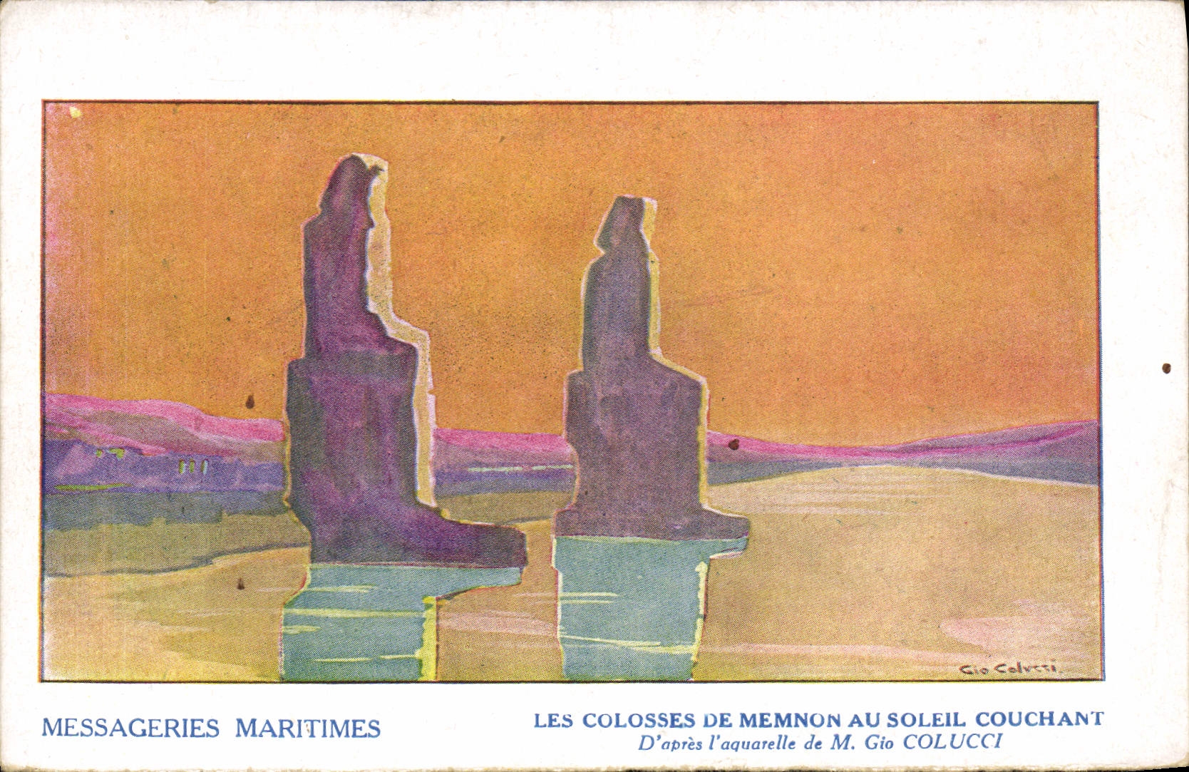 CPA Bateau Paquebot Compagnie des Messageries Maritimes Les colosses de Mennon au soleil couchant Egypt Egypte