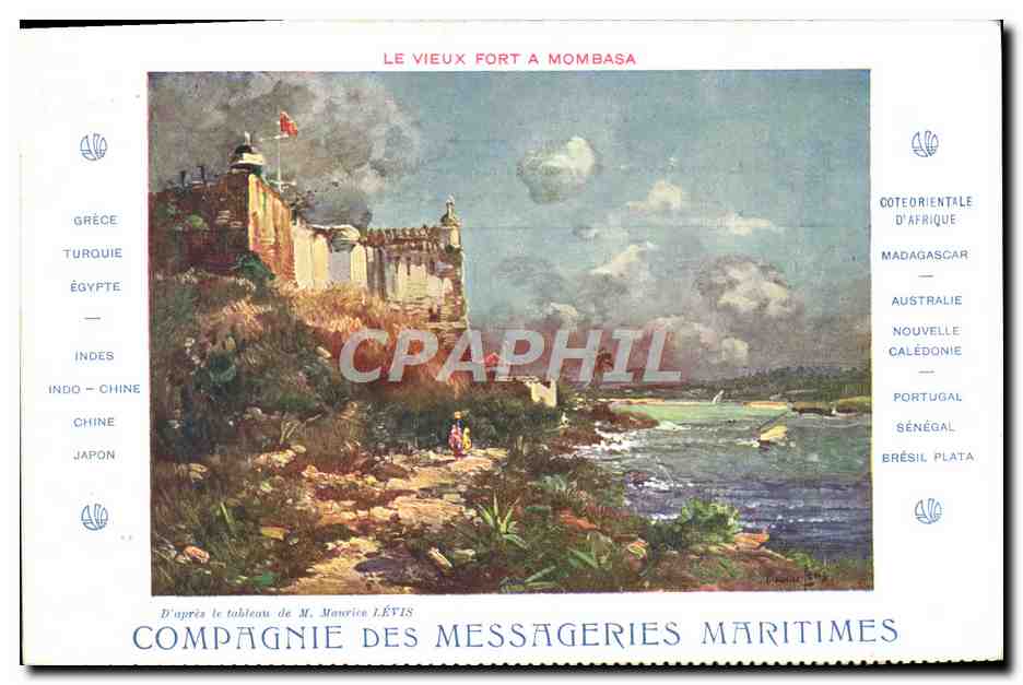 Il Forte Vecchio a Mombasa — illustrazione della Compagnie delle Messaggerie Marittime, secondo il quadro di M. Maurice Lévis