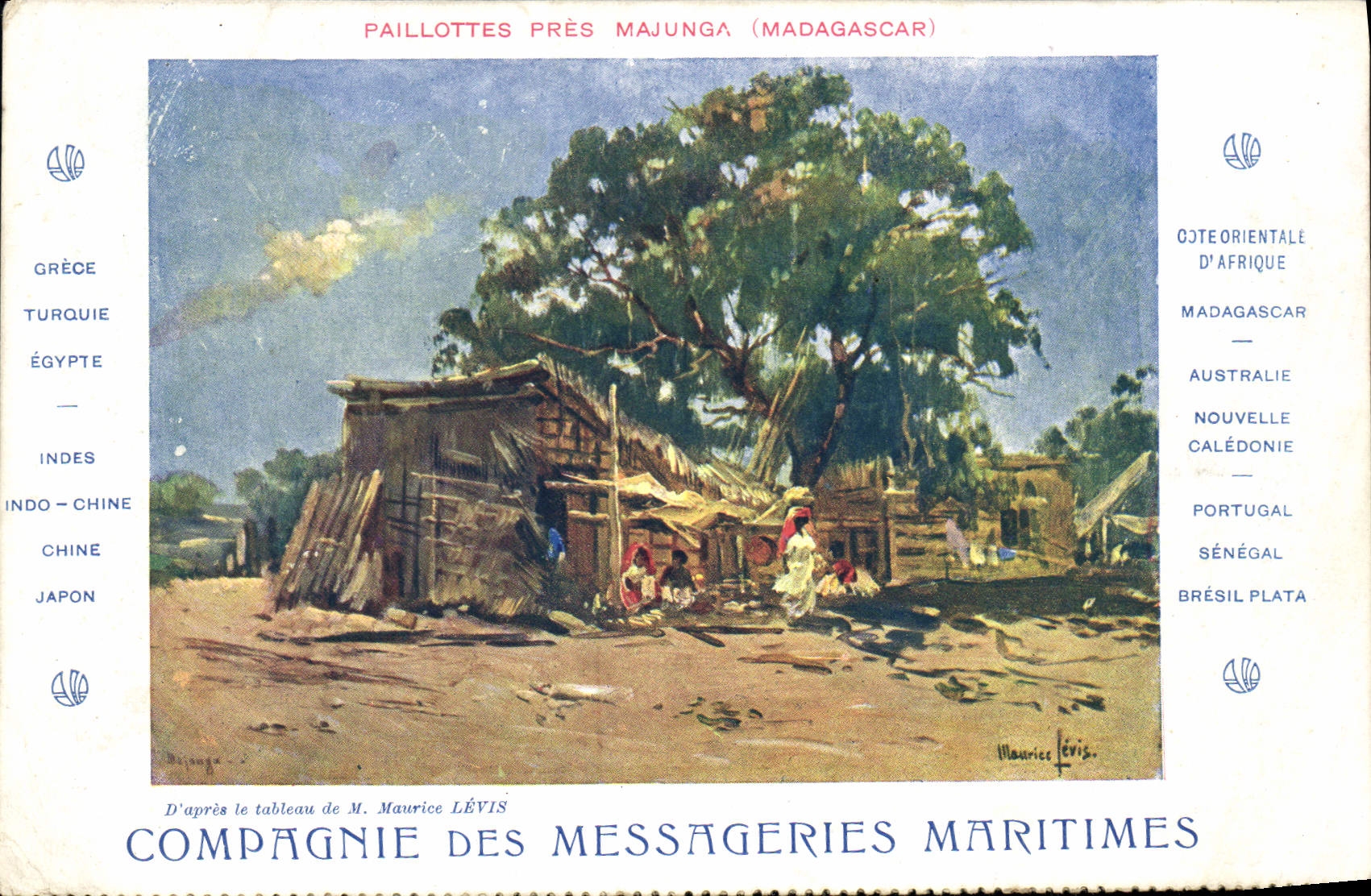 Paillettes près Majunga (Madagascar) — illustration d'après le tableau de Maurice Lévis — Compagnie des Messageries Maritimes