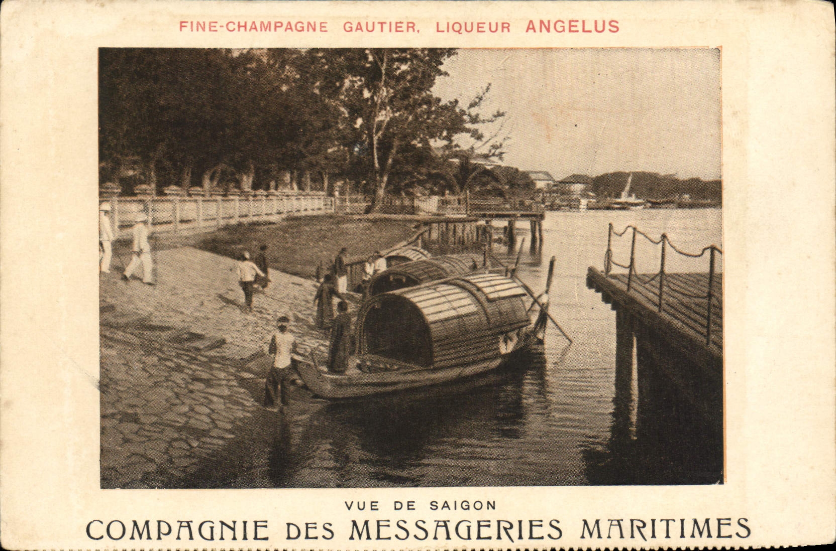 Vue de Saïgon — Compagnie des Messageries Maritimes — Fine-Champagne Gautier, Liqueur Angelus