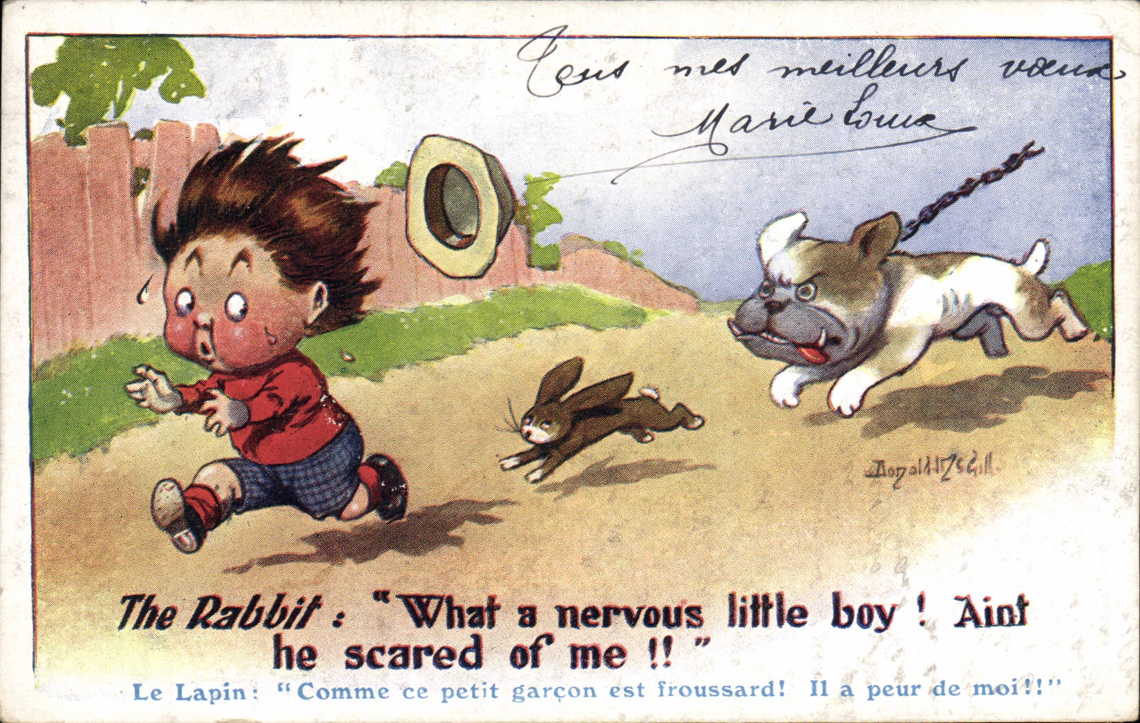 CPA Fantaisie Illustrateur Enfant Chien Donald Mc Gill Lapin