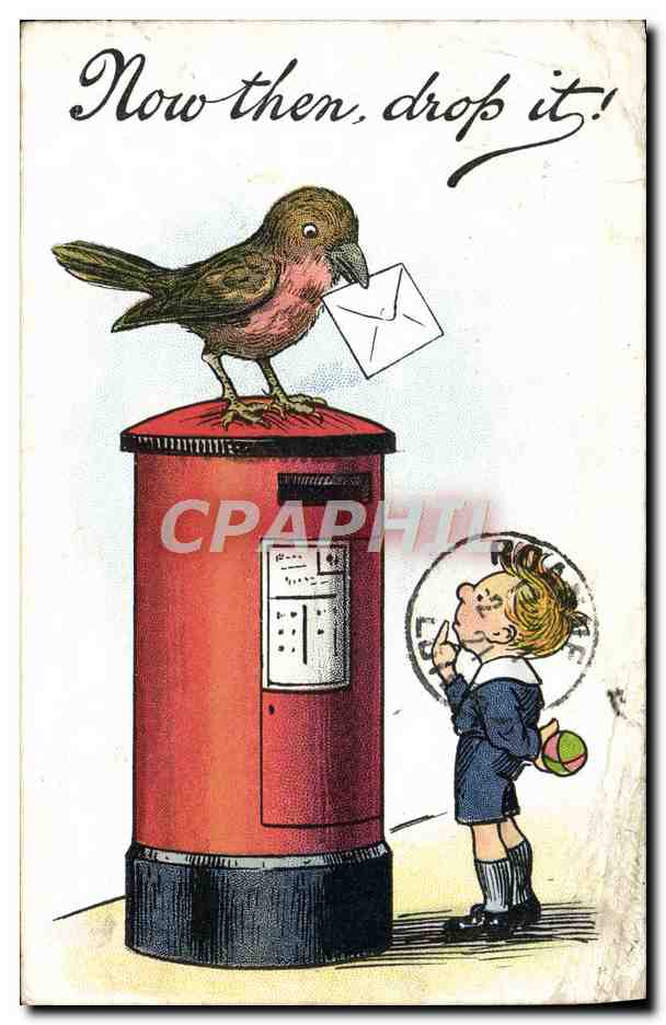 CPA Fantaisie Illustrateur Enfant Oiseau Boite aux lettres