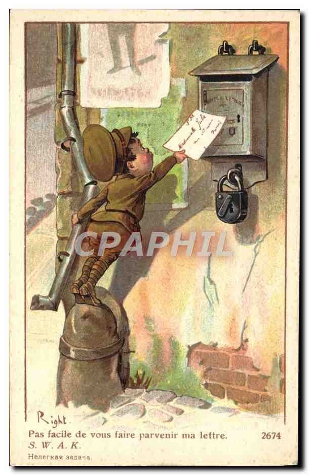 CPA Fantaisie Illustrateur Enfant Soldat Boite aux lettres