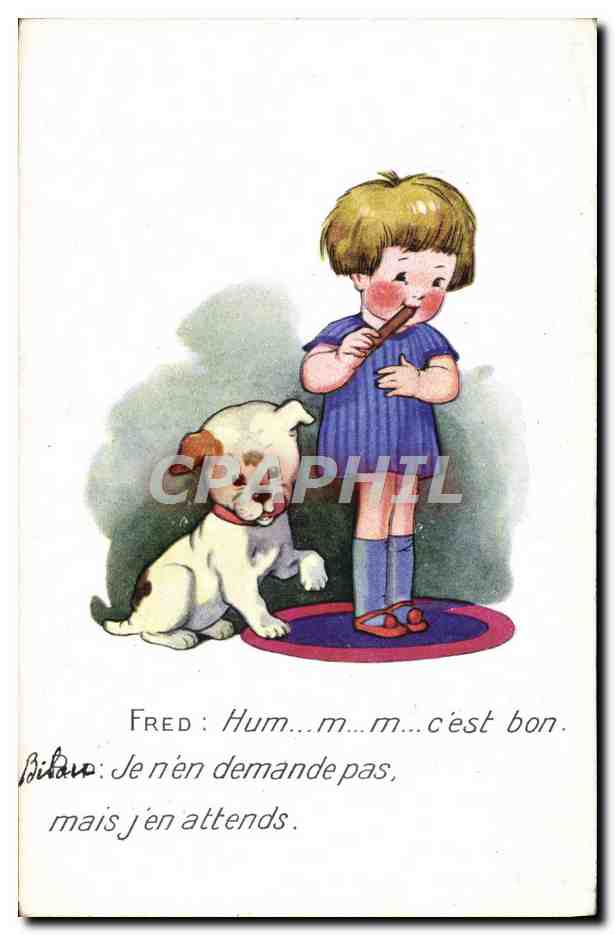 CPA Fantaisie Illustrateur Enfant Chien