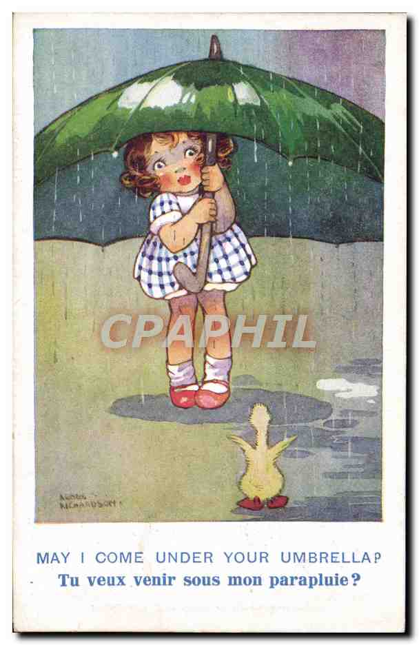CPA Fantaisie Illustrateur Enfant Parapluie Canard 
