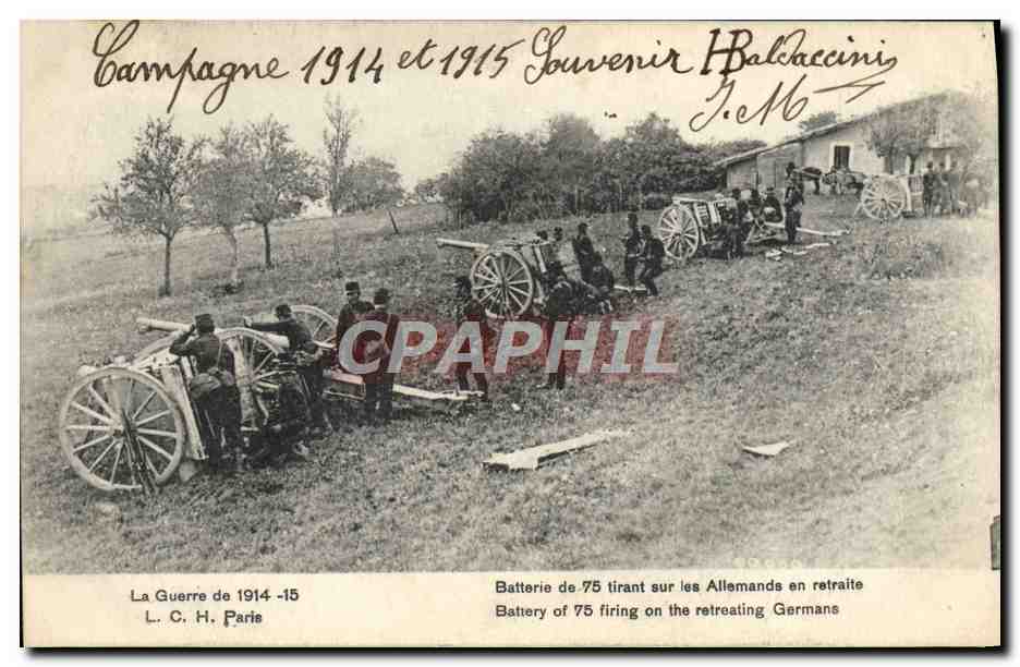 Batterie de 75 tirant sur les Allemands en retraite — L. C. H. Paris — n° 16