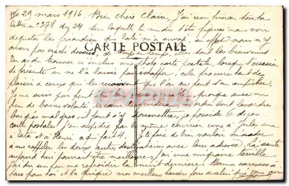 CPA Militaria 1er avril 1916 Obus  — Rückseite
