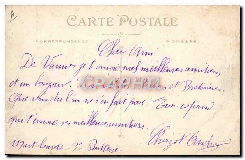 CPA Militaria 28eme regiment d'artillerie de Vannes — Reverso
