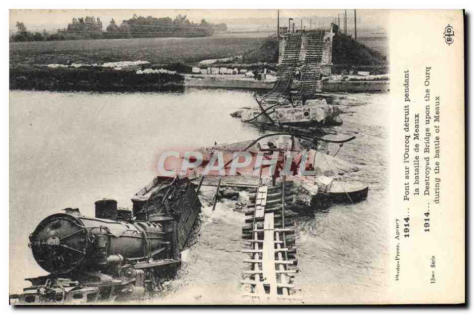 Pont sur l'Ourocq détruit pendant la bataille de Meaux — 1914 — Photo-Press, Acquay