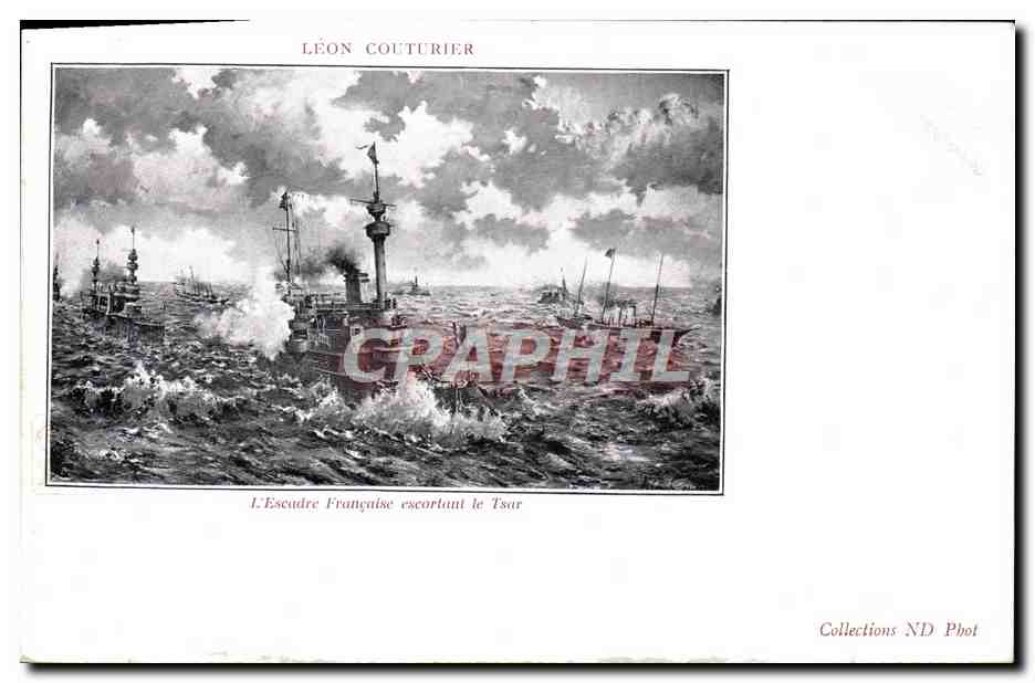 CPA Leon Couturier L'escadre francaise escortant le Tsar Nicolas II Russie Russia