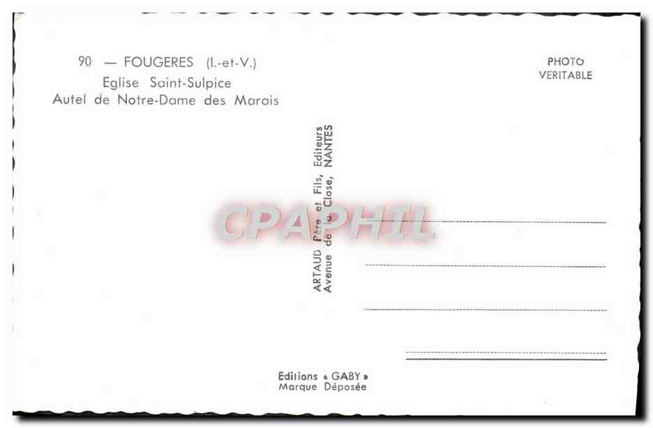 CPM Fougeres Eglise Saint Sulpice Autel De Notre Dame Des Marais — Verso