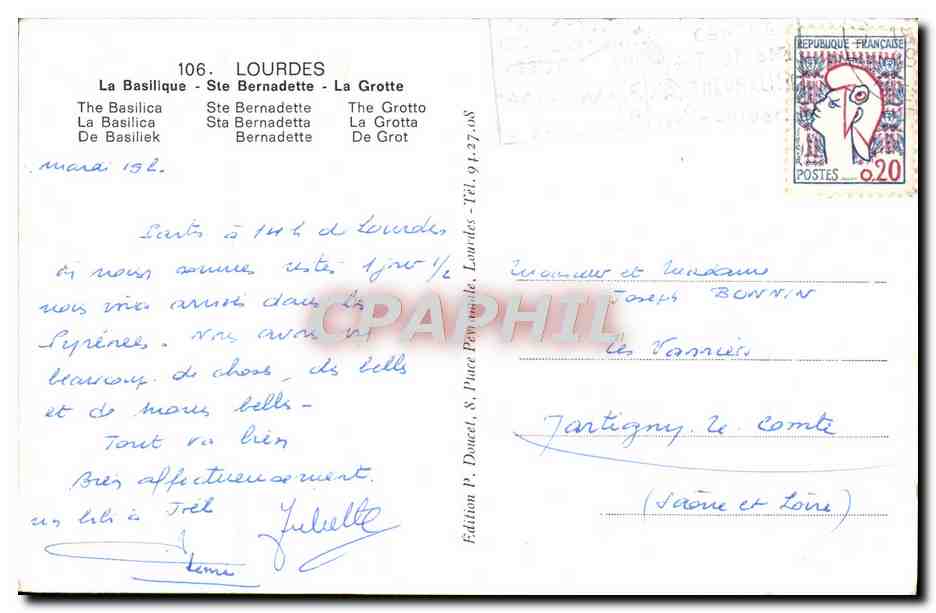 CPM Lourdes La Basilique Ste Bernadette — Verso