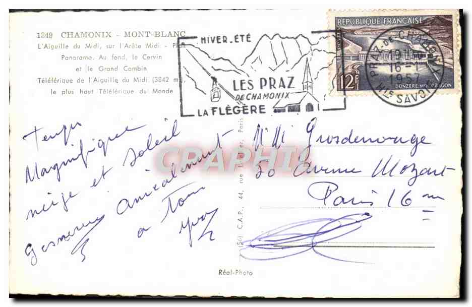CPM Chamonix Mont Blanc L'Aigquille du Midi Grand Combin  — Verso