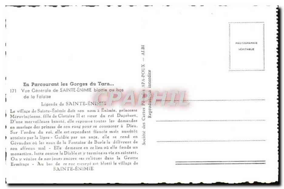 CPM Vue generale de Saint Enimie blottie au bas de la falaise  — Rückseite