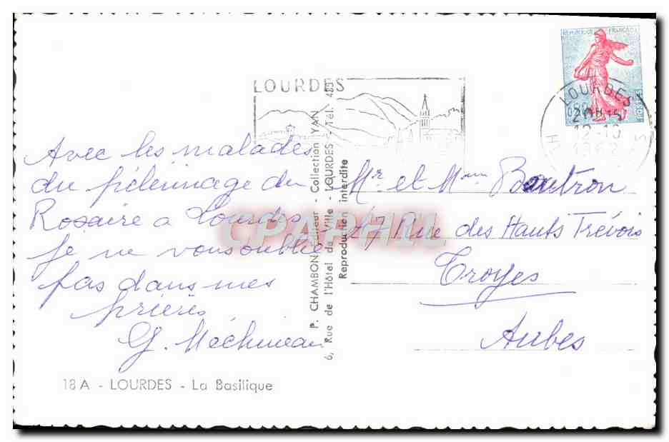 CPM Lourdes La Basilique — Verso
