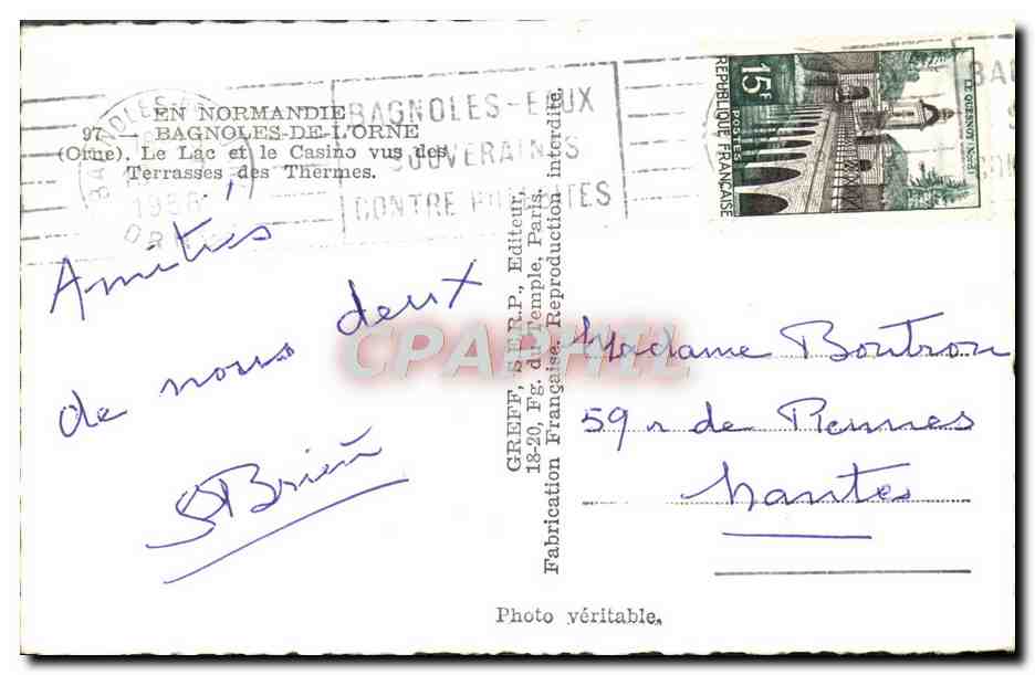 CPM En Normandie Bagnoles De L'Orne Le lac et le casino vus des terrasses des thermes  — Rückseite