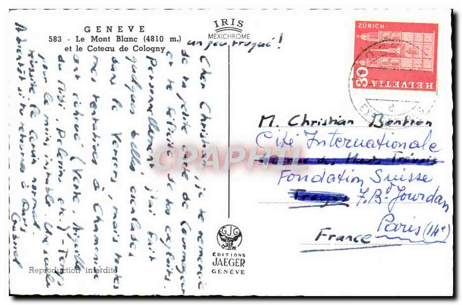 CPM Geneve Le Mont Blanc Et Le Coteau De Cologny — Back