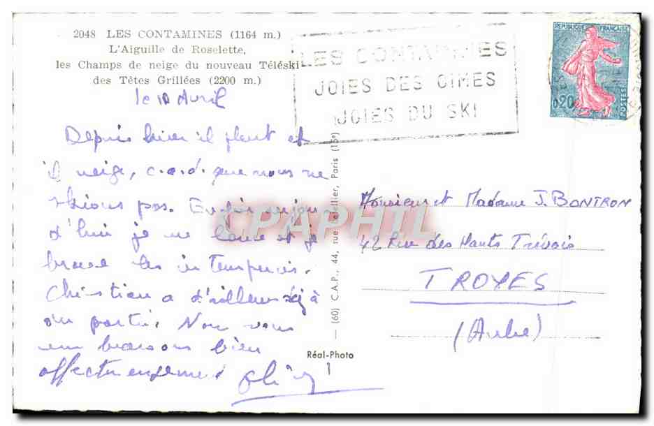 CPM Les Contamines L'Aiguille De Roselette Les champs de neige du nouveau teleski des tetes grillees — Rückseite