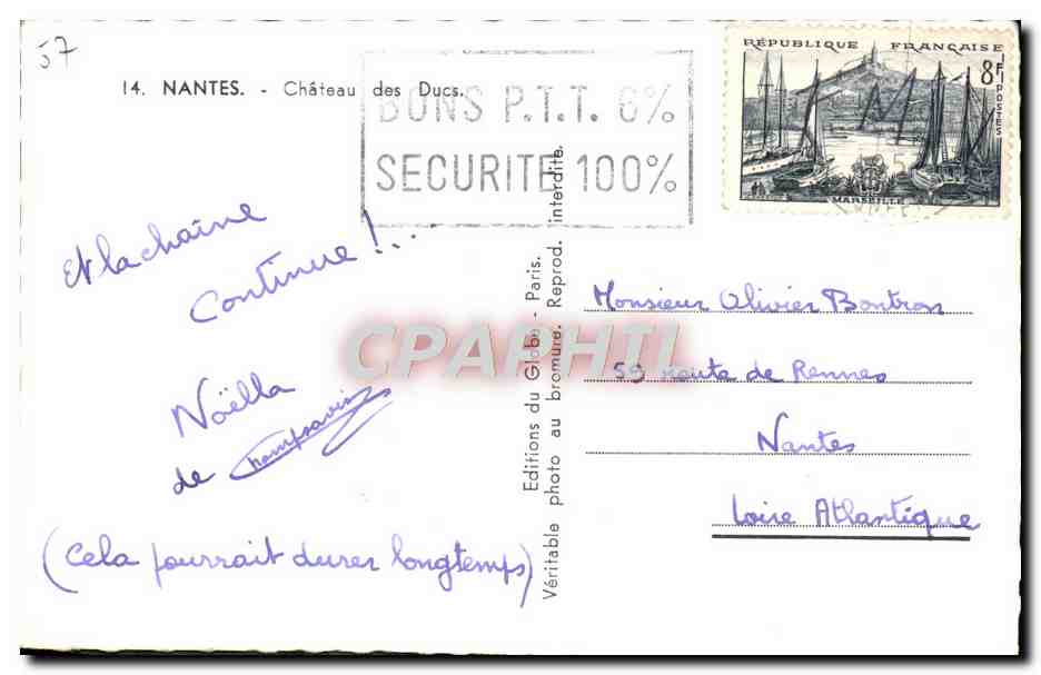 CPM Nantes Chateau Des Ducs — Verso