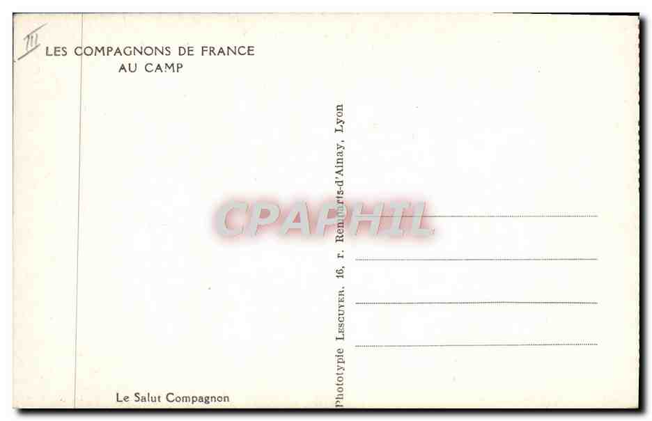 CPA Scout Scoutisme Jamboree Compagnons de France Au camp Le salut compagnon — Rückseite