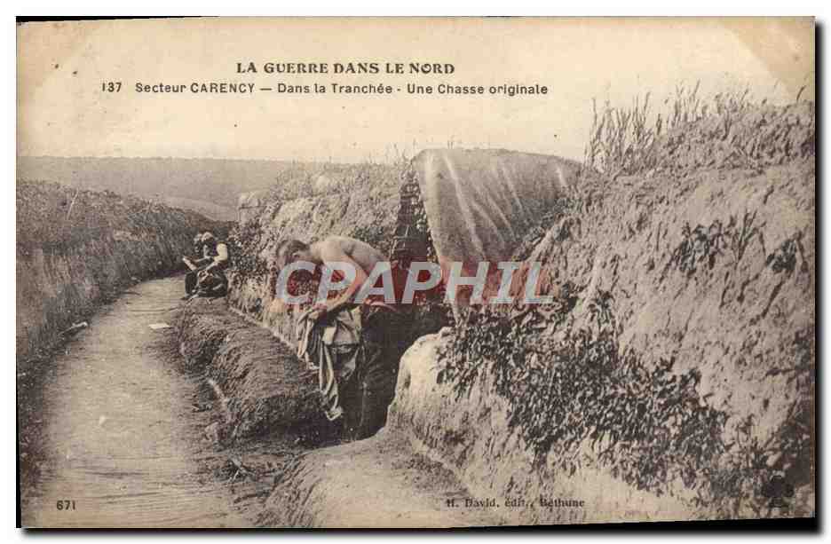 La Guerre dans le Nord — Secteur Carency — Dans la Tranchée — Une Chasse originale — H. David, Éditeur, Bathune