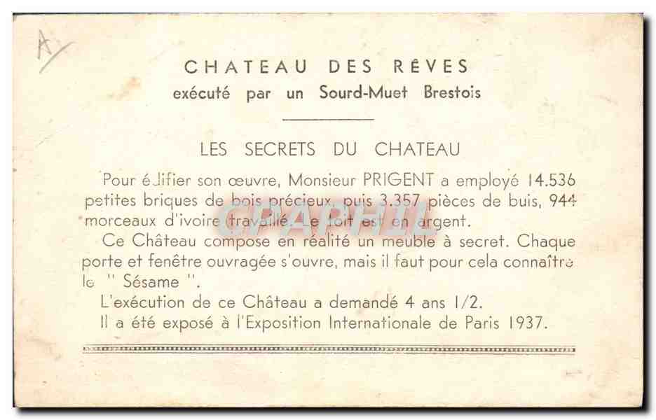 CPA Chateau des reves sourd muet Brestois Prigent  — Rückseite