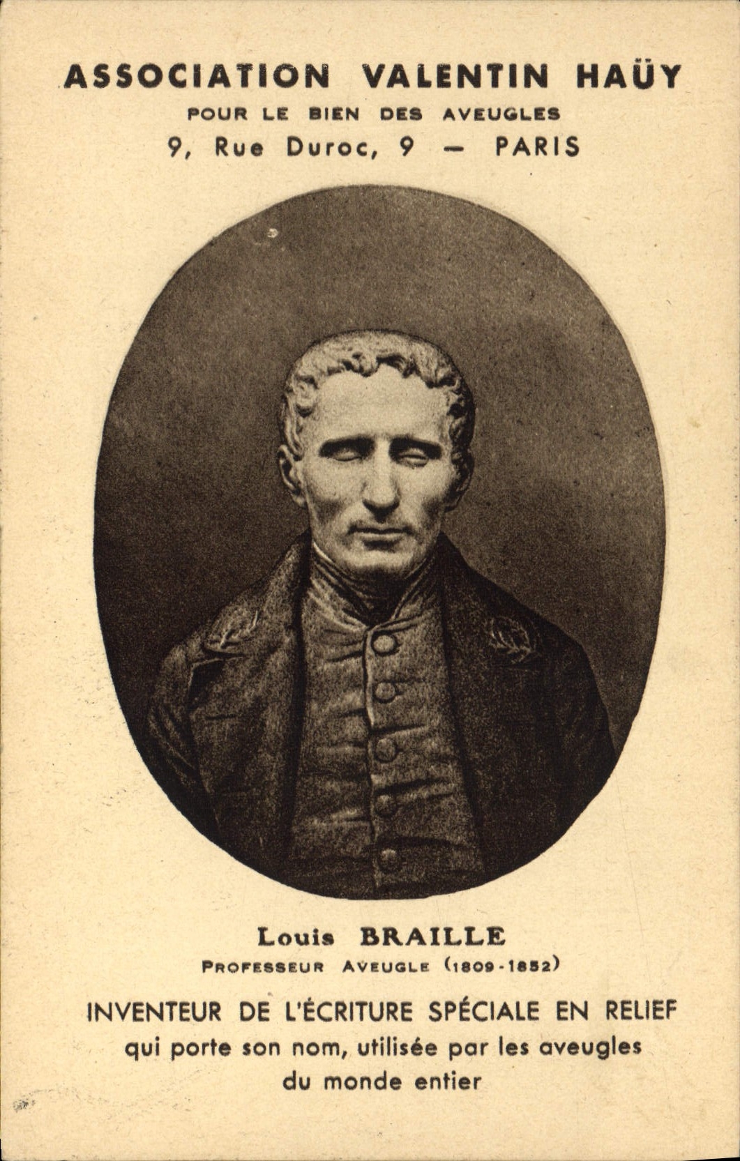 Louis Braille — Inventeur de l'écriture en relief — Association Valentin Haüy, Paris