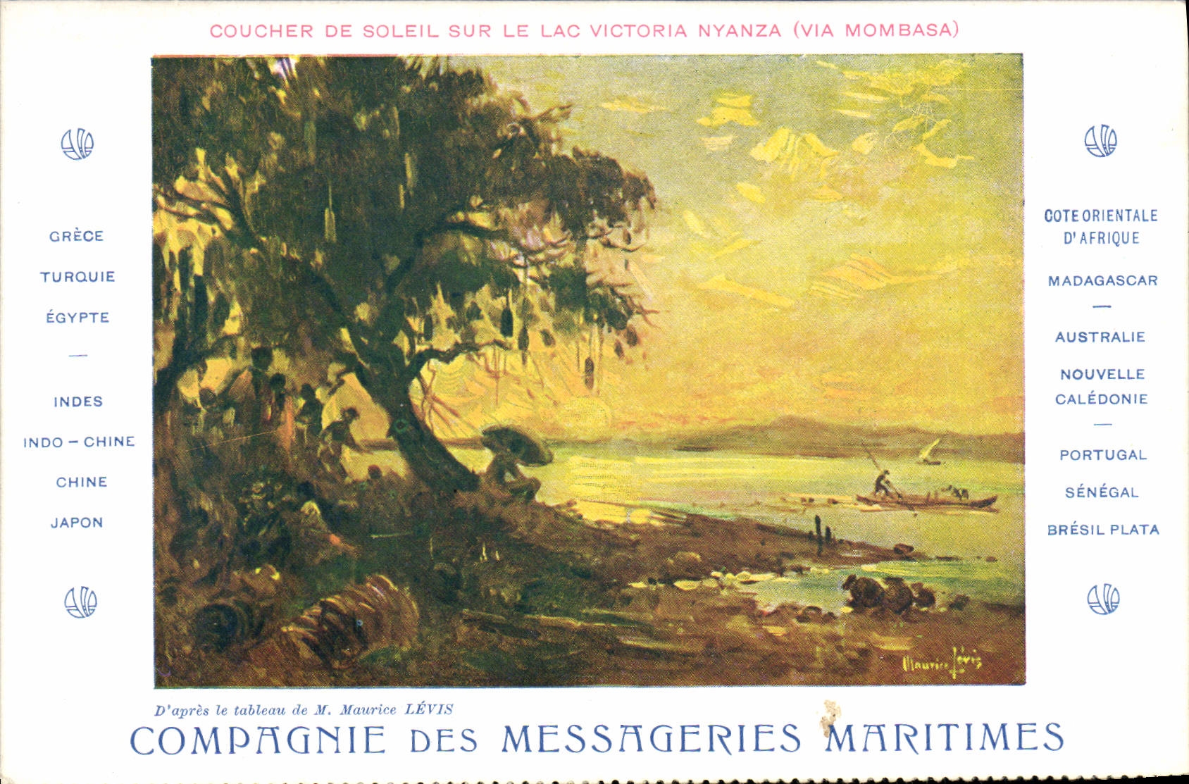 Tramonto sul lago Victoria Nyanza (via Mombasa) — Dopo il dipinto di M. Maurice Lévis — Compagnia delle Messagerie Marittime
