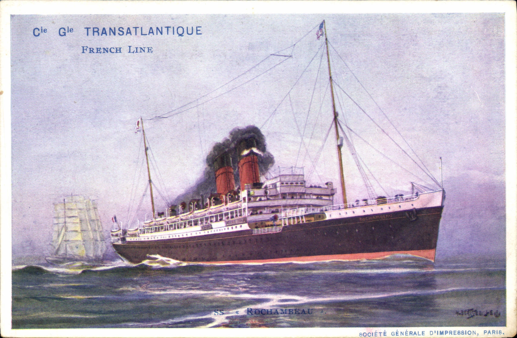 SS « Rochambeau » — Cie Géle Transatlantique / French Line — Société Générale d'Impression, Paris