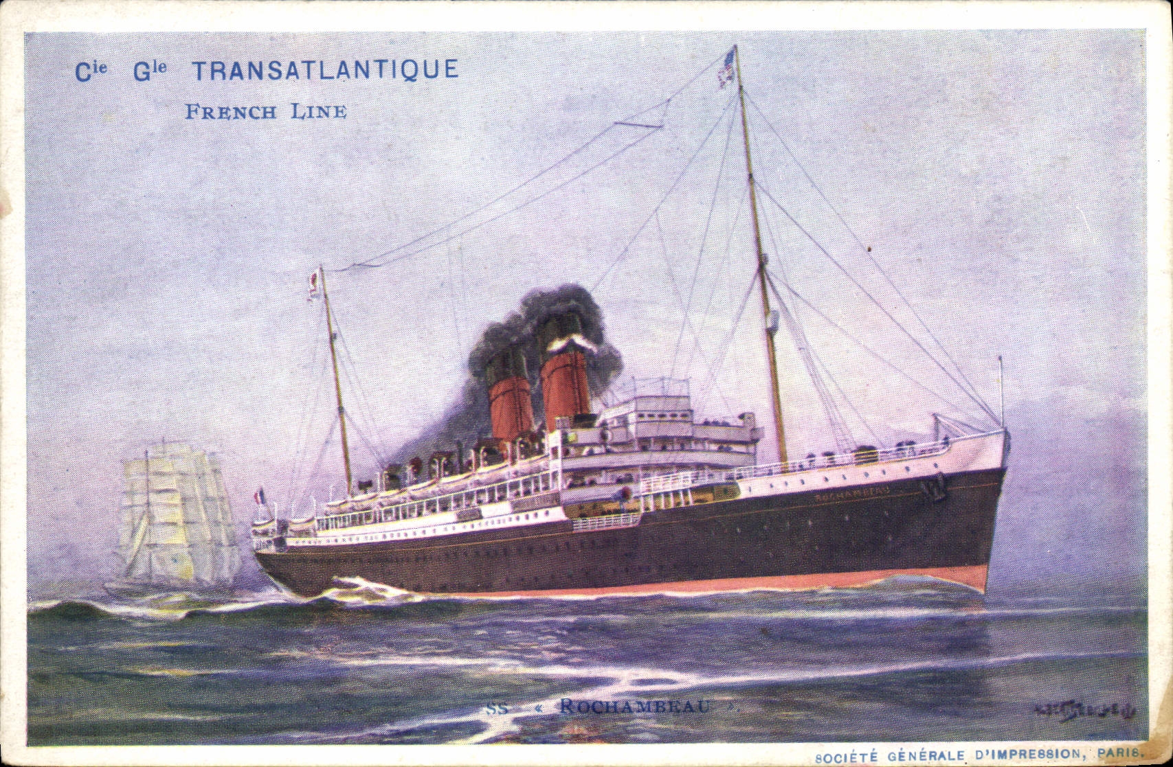 SS « Rochambeau » — Cie Générale Transatlantique / French Line — Société Générale d'Impression, Paris